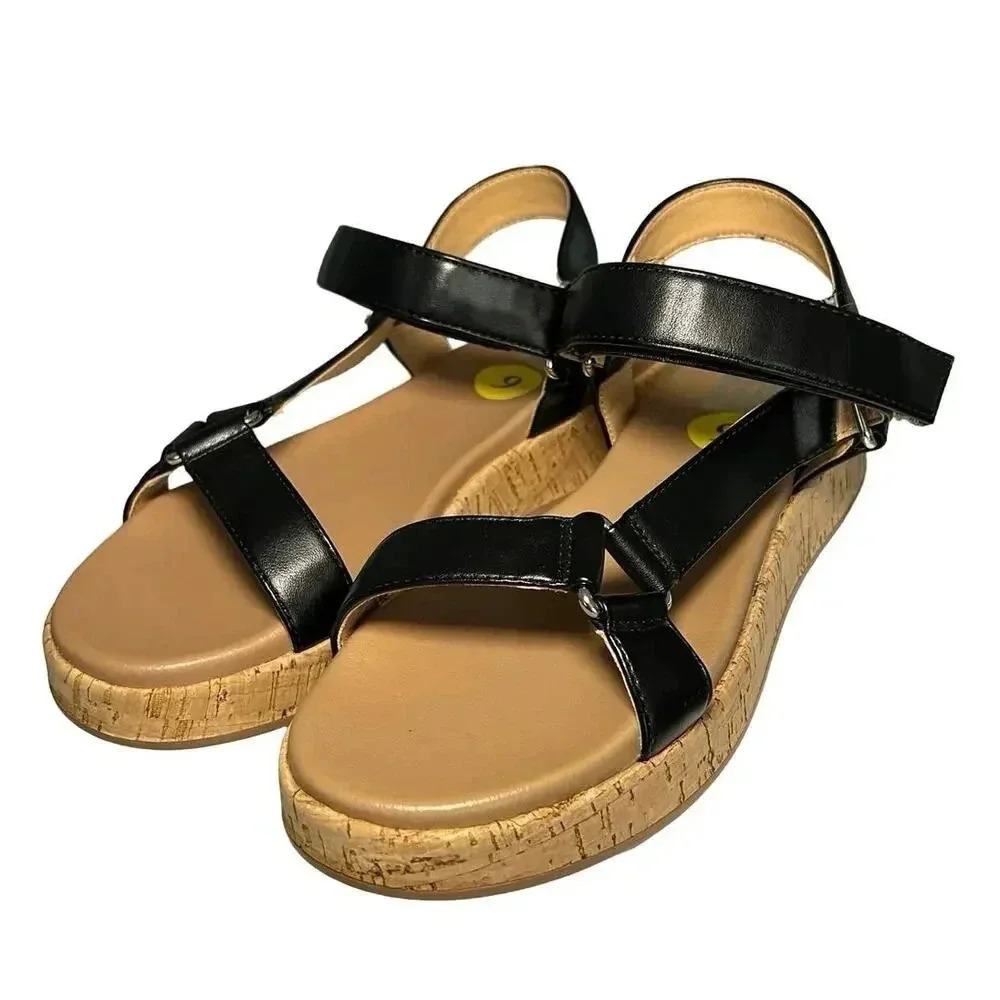 NWOT Dolce Vita Women’s Saedey Strappy Cork Platform Sandals Black Size 9